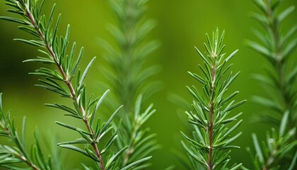 Fototapeta premium Rosemary herb is woody plant greenery needle-like leaves in cottage backyard planting sensory garden 1