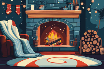 fireplace in winter