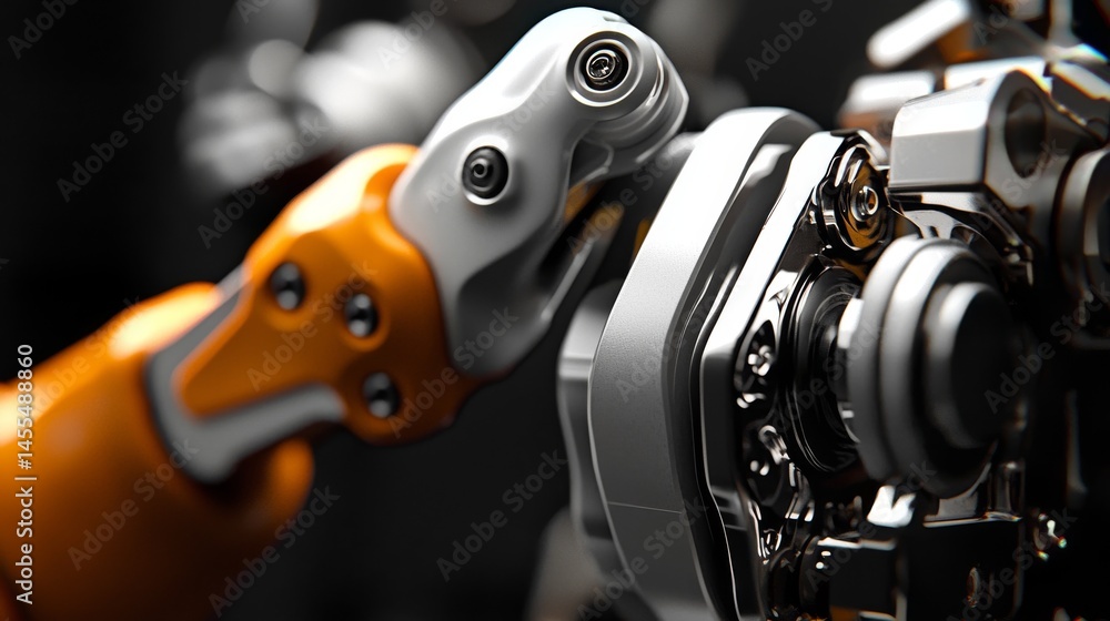 Poster close-up of a robotic hand interacting with mechanical components.