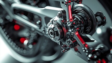 Close-up of a sleek motorcycle component showcasing intricate design and engineering.