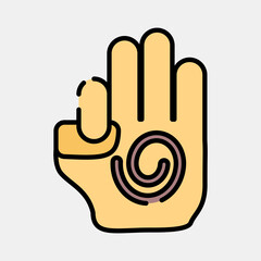 Icon meditation hand. Buddhism and vesak elements. Icon in filled line style.