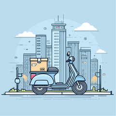 Urban delivery scooter amidst pixelated cityscape