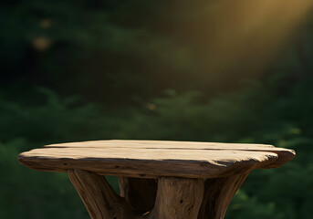 Driftwood Podium with Forest Background