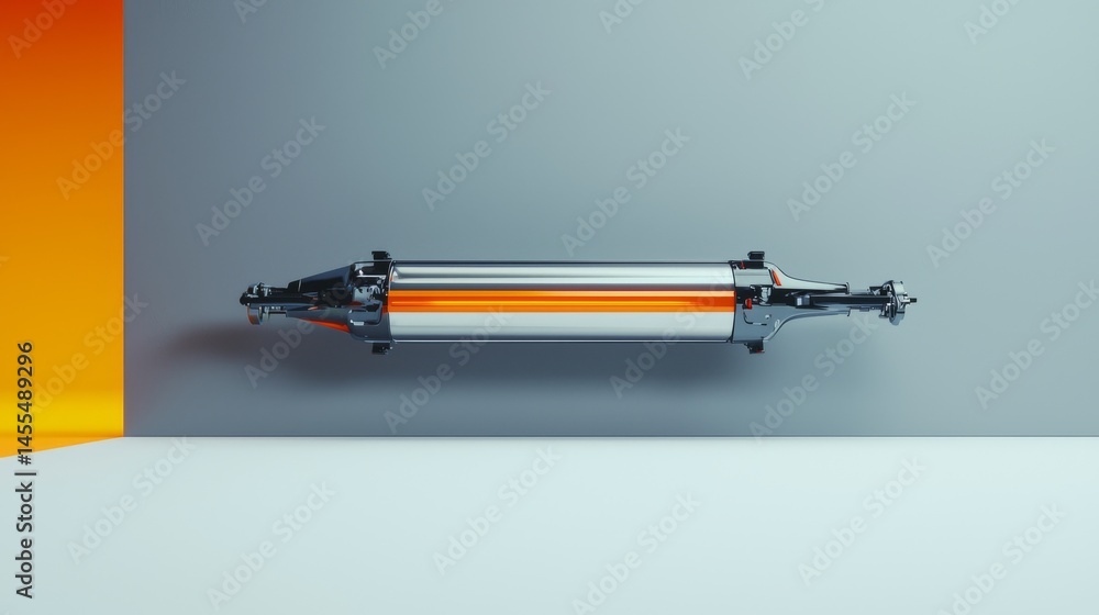Poster close-up view of a modern mechanical component, showcasing innovative design and engineering.