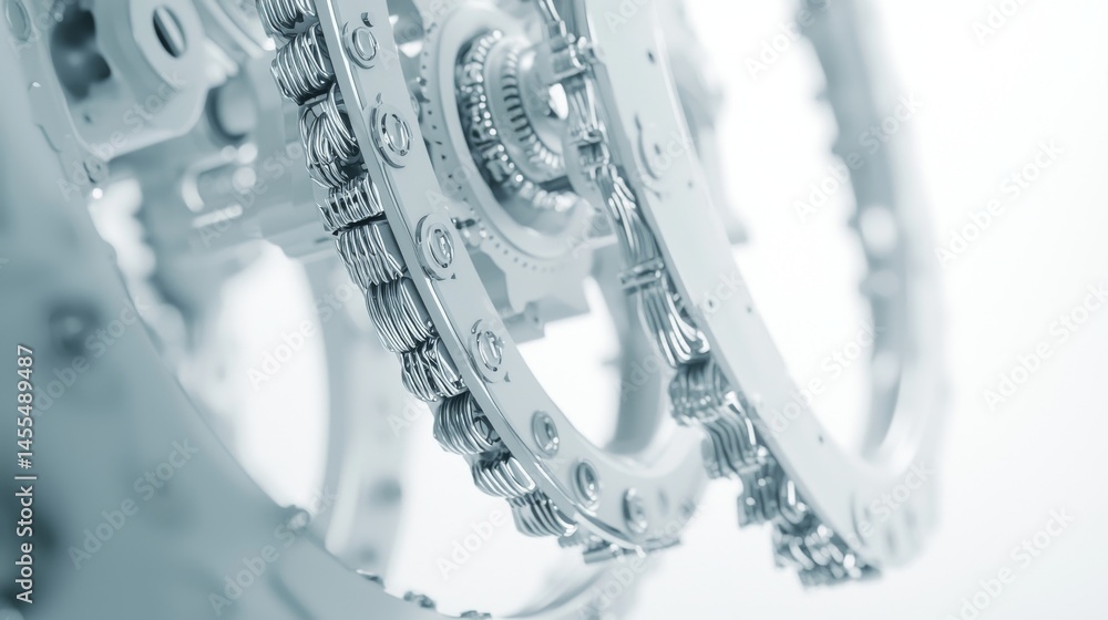 Aufkleber close-up view of pristine gears and chains showcasing intricate mechanical design.