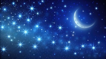 Obraz premium Dark blue celestial background with numerous twinkling stars and a crescent moon visible in the sky at night, lunar, , lunar
