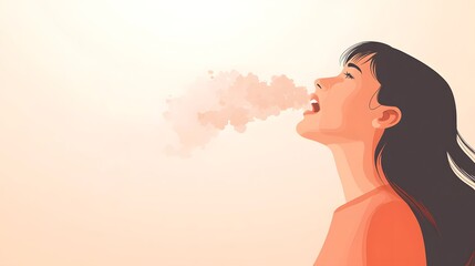 Woman Exhaling Soft Peach Colored Breath