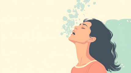Woman Exhaling Breath Softly  Peaceful Scene
