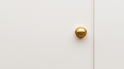 A minimalistic white door with a round golden knob.