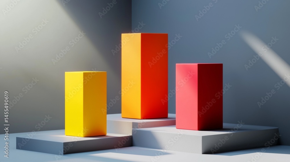 Poster colorful geometric shapes create a modern and artistic display in a minimalist space.