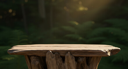 Driftwood Podium with Forest Background