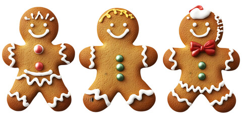 Three Gingerbread Men Isolated On Transparent Background Illustration