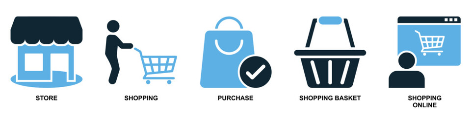 Set of shopping icon vector for retail, commerce, and sales design. Ideal for market, store interface, e-commerce layout, and shop illustration.