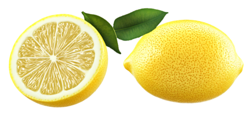 Photo of Ripe Lemon with Green Leaves on a Transparent Background