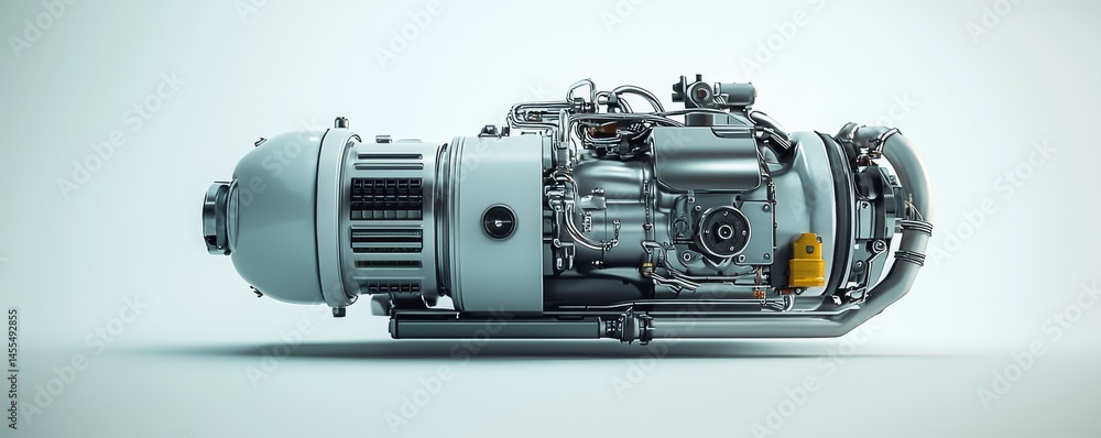 Poster detailed image of a modern engine showcasing advanced mechanical design features.