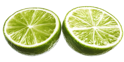 Photo of Two Halved Limes with Green Flesh and Transparent Background