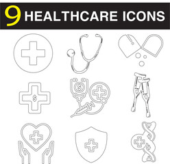 Set of Medical Icons for Web and Mobile App, healthcare, capsule, heart, wellbeing, doctor, DNA