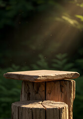 Driftwood Podium with Forest Background