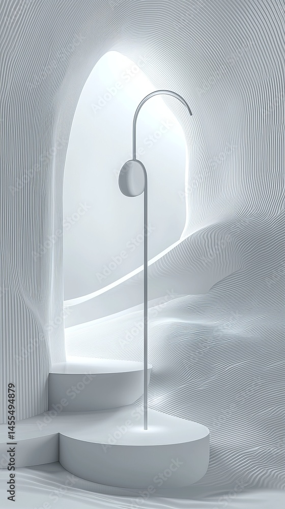 Poster minimalistic design featuring a modern lamp in an abstract white space.