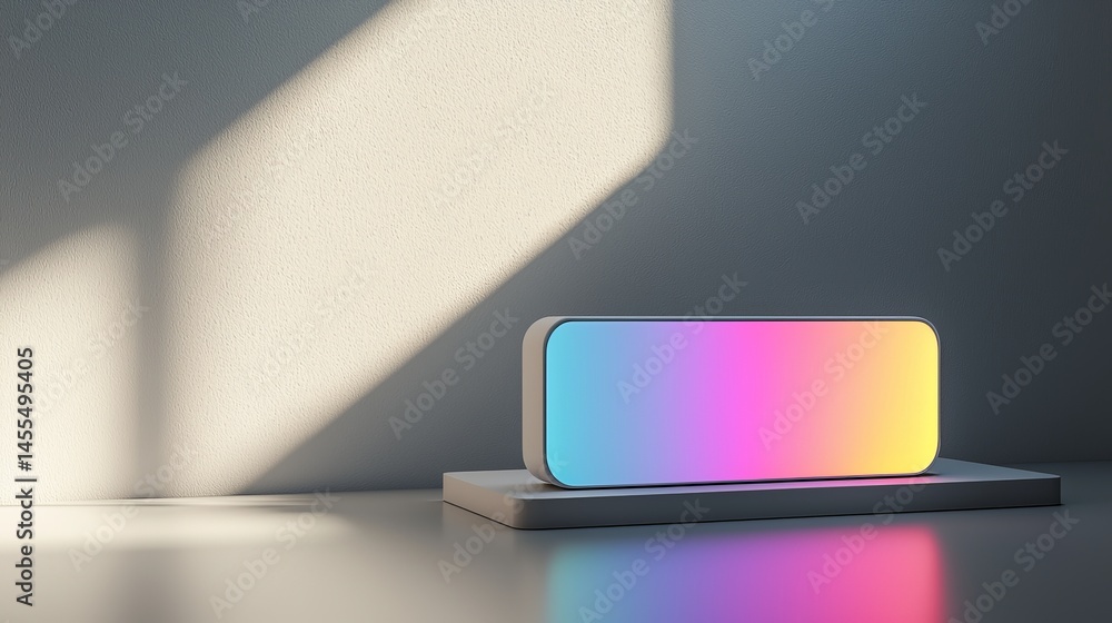 Poster modern light source casting vibrant colors on a minimalistic surface.