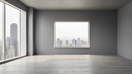 Empty Gray Room Interior with Window Offering Natural Light