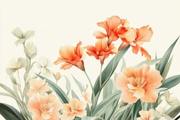 Delicate floral design with soft peach and cream tones.