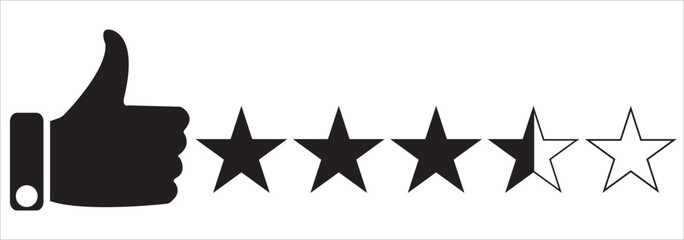 Star rating icon, feedback, five stars line symbol on white background. 