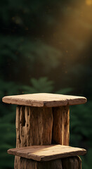 Driftwood Podium with Forest Background