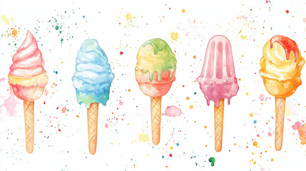 colorful stick  ice cream watercolor illustration isolated background.ai 