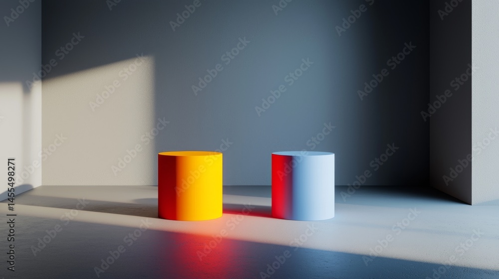 Poster vibrant colored cylinders create a modern and dynamic visual composition.