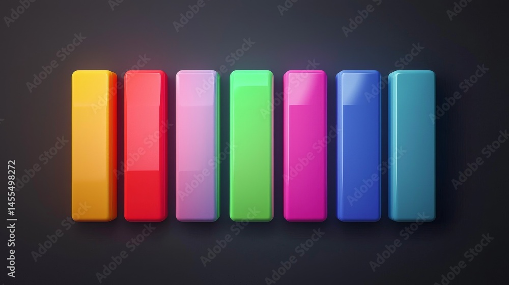 Poster vibrant colored blocks arranged in a row on a dark background for creative design.