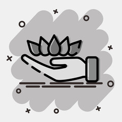 Icon lotus on hand. Buddhism and vesak elements. Icon in comic style.
