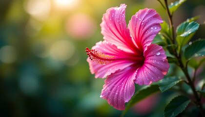 Fototapeta premium Pink Hibiscus Flower in Bloom