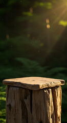 Driftwood Podium with Forest Background