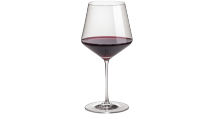 Elegant wine glass filled with rich red wine, showcasing its deep color and clarity, perfect for sophisticated dining experience, Isolated cutout on a transparent background