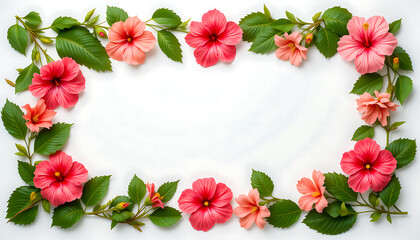 Fototapeta premium Hibiscus Flower Frame on White Background