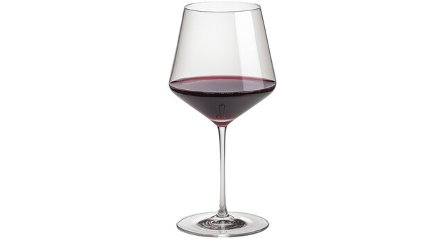 Elegant wine glass filled with rich red wine, showcasing its deep color and clarity, perfect for sophisticated dining experience, Isolated cutout on a transparent background