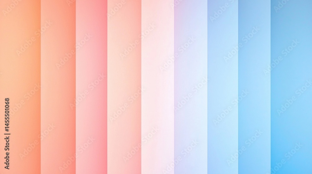 Poster soft pastel gradient stripes blend from peach to pink and blue, creating a calming and modern abstra