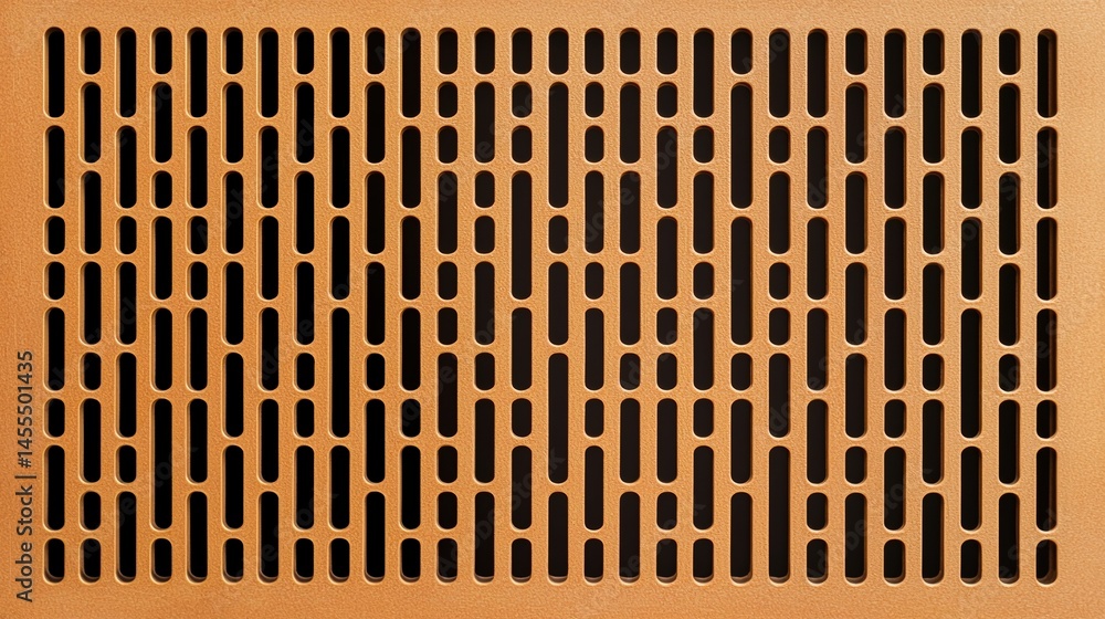 Poster a rectangular metal vent cover with a pattern of vertical and horizontal slots in a bronze finish.
