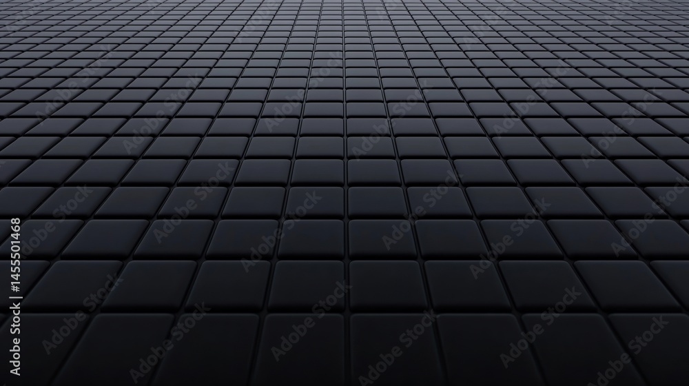 Poster a grid of black square tiles stretches into the distance, creating a sleek and modern geometric patt