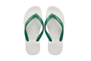 flip flops, white with green straps, Isolated on Background
