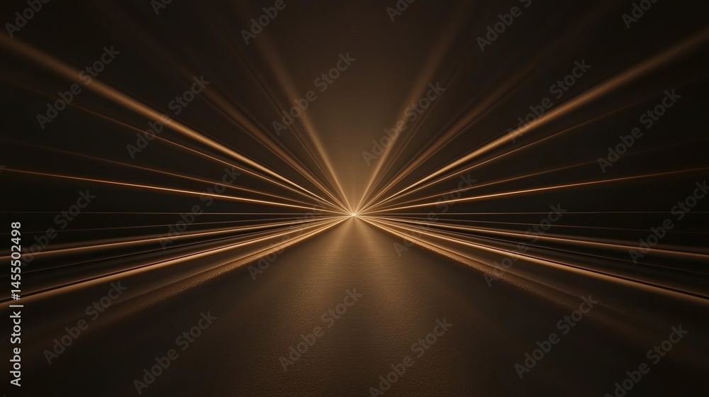 Poster radiant golden light beams converge at a central point, creating a futuristic and dynamic visual eff