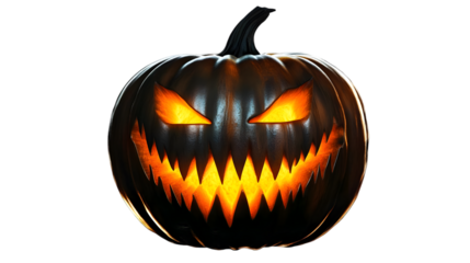 Realistic Pumpkin Illustration On Transparent Isolated Background with Glowing Eyes and Mouth