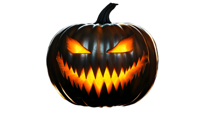 Realistic Pumpkin Illustration On Transparent Isolated Background with Glowing Eyes and Mouth