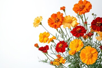 Obraz premium Vibrant bouquet of marigolds against a plain background.