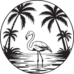 Naklejka premium Beach Day Summer Vibes SilhouetteSunset at the Seaside Vector SceneSummer Fun with Friends SilhouettePalm Trees and Sunlight IllustrationHot Summer Adventure Silhouette Art