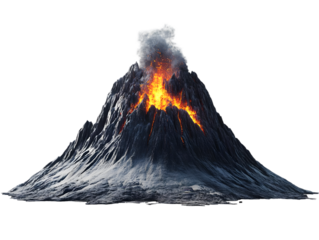 Realistic Volcano Illustration Erupting With Lava and Smoke on Transparent Background