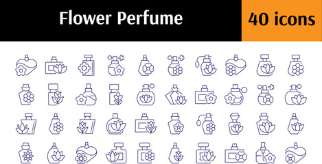 Bundle of Line Icons of Perfume. Minimalistic Linear Pictogram for Web and Graphic Design, Apps, Banners, Social Network and Cards