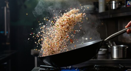 Rice grains jumping during wok toss