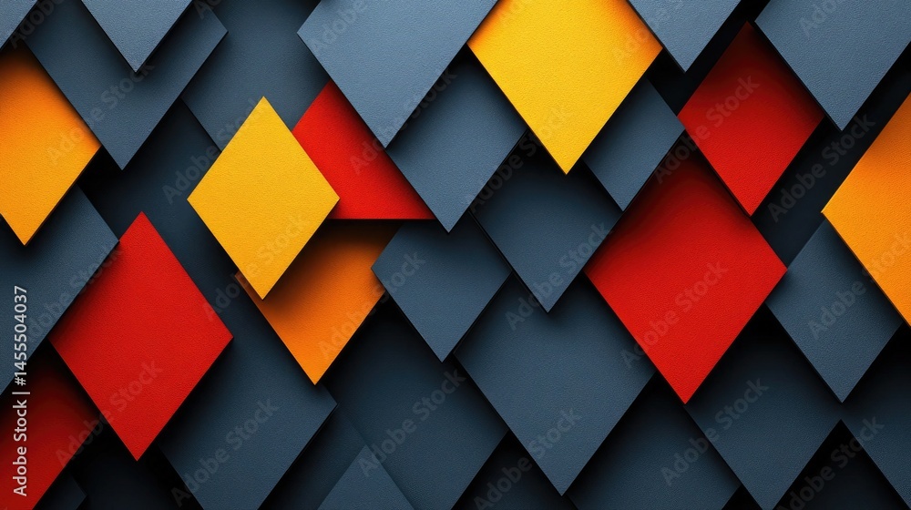Poster overlapping colorful textured squares create a geometric background pattern. use as background for p